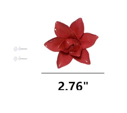 Image of Red,Magnolia, 2.76 inch,Ceramic Flower Wall Art Decor, Artificial Flower Wall Sculpture,Handmade Ceramic Flowers for Home,Hallway,Living Room, Kitchen,Bathroom