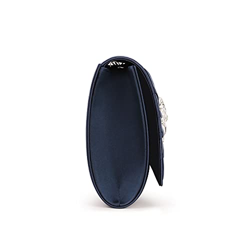 Image of Evening Bags For Women Pleated Satin Rhinestone Brooch Prom Clutch Purse With Detachable Chain Strap