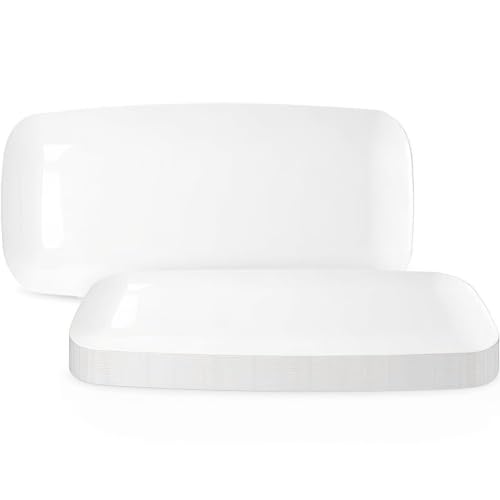 Clear Plastic Rectangular Plates With Flat Raised Edge Design (10.6"