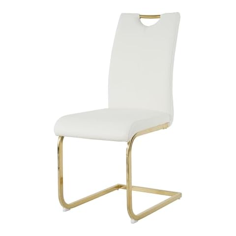 HOMIQUEEN Modern Dining Chairs Set of 2, Faux Leather Kitchen Chairs with Gold Plated Metal Legs, High Back, Upholstered Seat, Armless Side Chairs for Kitchen Dining Room, White… Cover