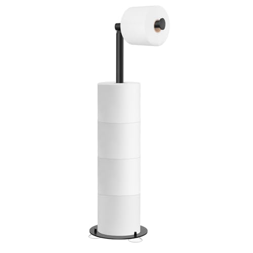 SetSail Toilet Paper Holder Stand, Free Standing Toilet Paper Holder with Suction Cups, Stainless Steel Toilet Paper Storage for Bathroom, Weighted Base Suction Cup, Black