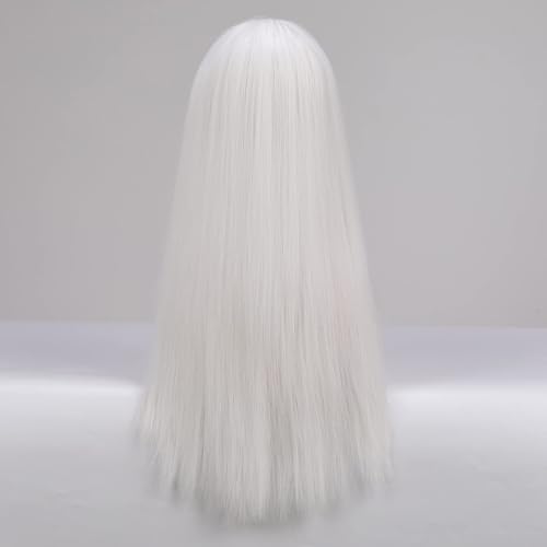 EMMOR White Wig With Fringe For Women Long Straight Wigs Synthetic For Girl Cosplay And Daily Use(26" White) - Image 3