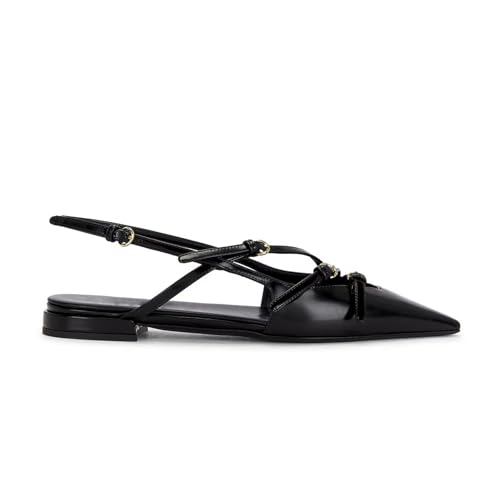 Women’s Slingback Ballerina Flats Pointed Closed Toe Black Patent Leather Low Heel Flats with Buckle Dressy Ballet Flat4