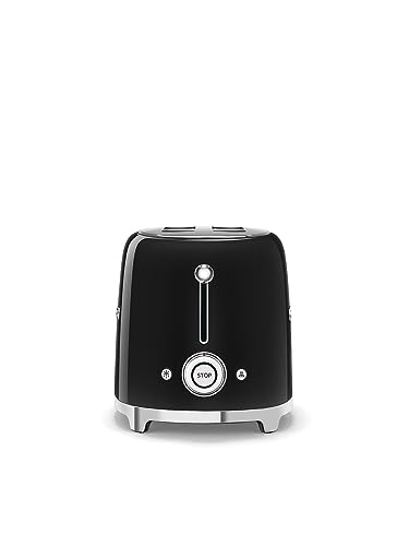 Image of Smeg Toaster, 2 Wide Slot, Original Italian Brand, Patented Smeg Color, Auto Center for Even Browning, Smart Crumb Tray Drawer, Multi-Use: Defrost, Reheat & Bagel, 6 Toast Level, 950W (Black)
