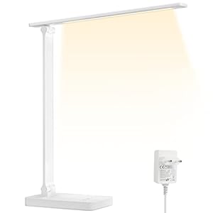 Lepro Lampe de Bureau LED 8.5W Lampe Puissante 96LEDs 655LM avec 3 Modes de Couleur et 5 Niveaux de Luminosité, Anti-Éblouissement, Pied Réglable Contrôle Tactile Lecture Pour Lecture Travail – Blanc