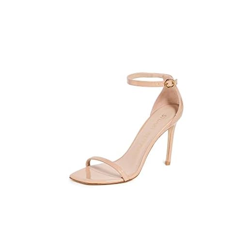 Stuart Weitzman Women's Nudist Curve 100 Patent Sandals, Adobe, Tan, 7 Medium US