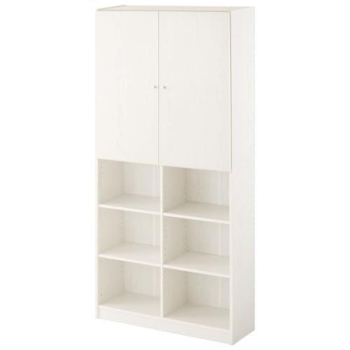 ぼん家具 【完成品+設置】 本棚 扉付き 大容量 ラック 幅90cm 棚 木製 上段扉 書棚 本箱 シェルフ 収納 コミックラック 漫画収納 おしゃれ ホワイト