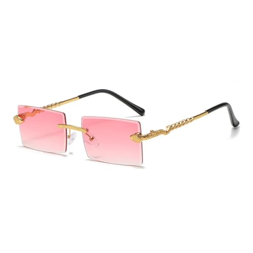 RRNTTTM Lunettes de soleil vintage sans monture style serpent pour hommes et femmes, design de luxe, verres de soleil en métal découpés, UV400 (rose)
