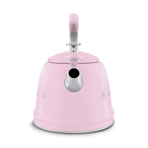 Smeg, Bouilloire Sifflante WKF01PK, en Acier Inoxydable, Capacité 2,3 L, Couvercle Amovible et Bec Doseur, Compatible avec Induction, Rose