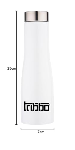 Image of TRIBBO Stainless Steel Water Bottle 750 ML, Water Bottles For Fridge, School,Gym,Home,office,Boys, Girls, Kids, Leak Proof(WHITE,STEEL CAP, SET OF 1, 750 ML Model-Flora)