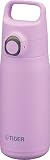 TIGER Water Bottle 16.9 oz (500ml), Ultra-Light Vacuum Insulated Travel Mug with Slanted Handle, One-Push Leak-Proof Lid, 18/8 Stainless Steel, MTA-J050PI, Lilac Pink