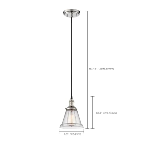 Image of Nuvo Lighting 60 /5404 Vintage Incandescent One Light Pendant Cone Clear Glass Polished Nickel