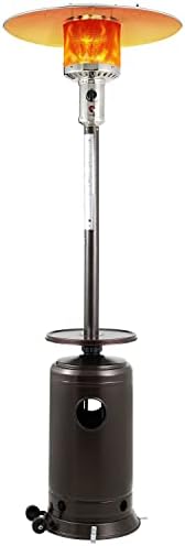 Erinnyees Propane Patio Heater, 47000 BTU Outdoor Propane Heater with Drink Shelf Tabletop - Auto Shut Off Tilt Valve - Simple Ignition System and Wheels, Gas Heater for Patio and Garden…