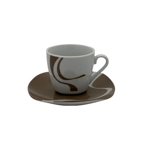 Omniacasa Kyo Tortora caffè – Set 12 pz in Porcellana (6 Tazzine + 6 Piattini) Bianco e Tortora, Design Moderno Made in Italy, Lavastoviglie e Microonde, Confezione Regalo