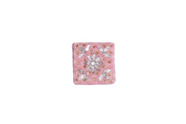Beaded Tote Bag, Pink, Floral Embroidered Design with Silver and Gold Embellishments, Square Patch Style-picture-42