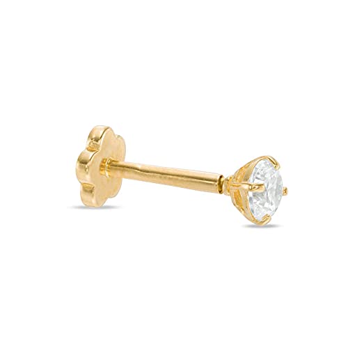Image of AVORA 14K Yellow /White Gold 3mm Round Simulated Diamond (0.1 carat) Cartilage Piercing Flat Back Earring Body Jewelry (18 Gauge) - Emerald, Ruby, Amethyst, Sapphire, Sim. Diamond