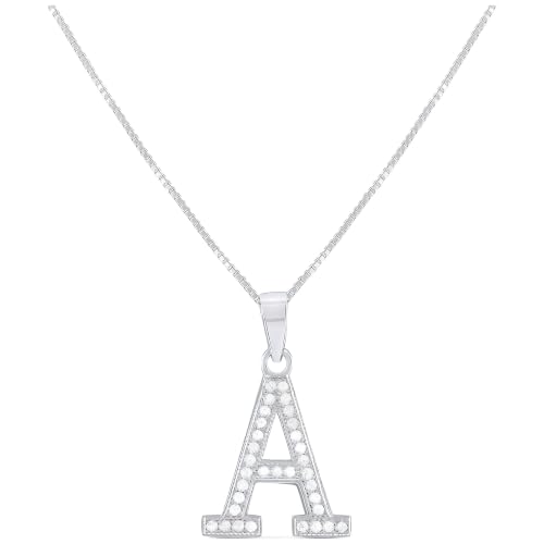 Sterling Silver CZ Initial A Necklace for Women Letter Pendant with Chain