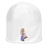 Taille unique Blue Dress Flower Pin Up Girl Bonnet unisexe en coton fin extensible Blanc