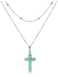 CrystalTears Green Aventurine Crystal Cross Necklace for Women Double Layered Beaded Necklace Gothic Healing Crystal Gemstone Cross Pendant Jewellery Gifts for Women Mum Birthday Christmas