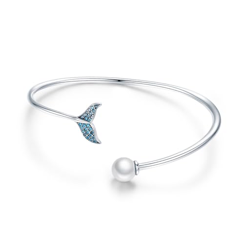 Bracelet ouvert argent femme au design sirène bleu pour sublimer vos tenues