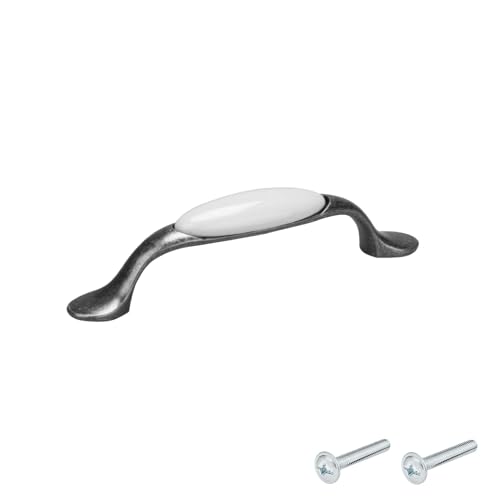 cyclingcolors 1x Poignée de meuble vintage zamak finition nickel porcelaine céramique entraxe 96 mm tiroir armoire avec vis