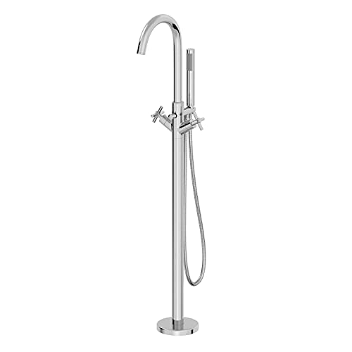 Architeckt® Lattra Bathroom Freestanding Bath Shower Mixer Tap Handset Hose Attachment Round Twin Crosshead Handle for Bathtub Modern, Chrome