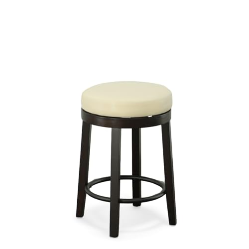 HomeRoots 516203 24 in. Faux Leather & Solid Wood Swivel Backless Counter Height Bar Chairs with Footrest Cream & Espresso - Set of 2