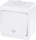 ABMESSUNG - 66 x 70 x 55,2mm Aufputz Taster IP54 mit Klingel-Symbol - All-in-One - Serie G1 reinweiß