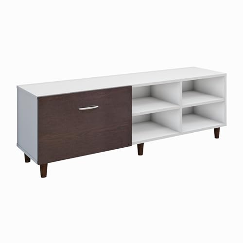 Image of VIKI Modern TV Unit for Living Room | Engineered Wood TV Cabinet with 1 Drawer Storage & 2 Open Shelves, Entertainment Unit, 140W x 48H x 40D cm | DIY | 1 Year Warranty (White & Wenge)