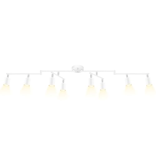 BoostArea LED 8 Light Track Lighting Kit, White 8 Way Ceiling Spot Lighting, Flexibly Rotatable Light Head for Kitchen, Living Room, Bedroom, GU10 Bulb Not Included