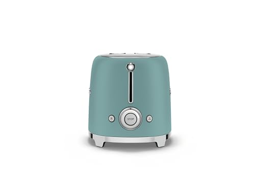 Image of SMEG 2 Slice Toaster with 6 Presets and Defrost Function and Removable Crumb Tray (Jade)