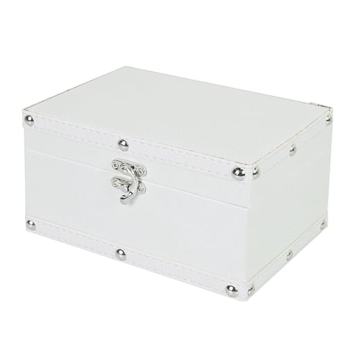 DreamsEden Small White Leather Jewelry Box - Elegant Wooden Keepsake Chest with Latch for Women, Bridal Wedding Gift, Memory Box for Photos Letters, Vintage Decorative Trunk (7x5x4 In)