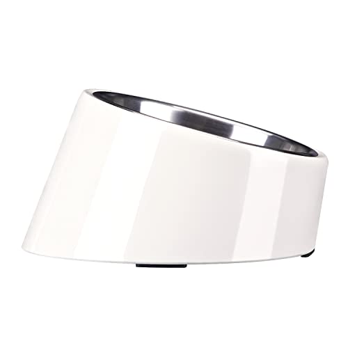 Super Design Mess Free 15° Slanted Bowl for Dogs and Cats, Tilted Angle Bulldog Bowl Pet Feeder, Non-Skid & Non-Spill, Easier to Reach Food XL/7 Cup White