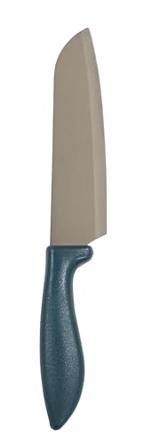 Image of Heff Santoku, Japanese Chef Kitchen Knife, Premium Stainless Steel Blade, Teal Handle, 7 Inch Blade