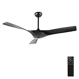 ACOZ 52" DC Ceiling Fan No Lights with Remote Control, Matte Black Ceiling Fans with 3 ABS Plastic Blades, Indoor Ceiling Fan without Lights for Kitchen Bedroom Living Room