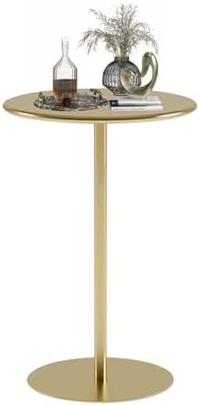 Tall Round Bar Table with Metal Base, Counter Height Bistro Pub Table, Circular Cocktail Dining Table for Kitchen, Restaurant, Living Room, Leisure Sofa Side Table