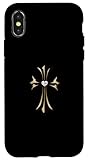 Installation facile The Center Heart Diamonds Gold Cross Coque pour iPhone X/XS