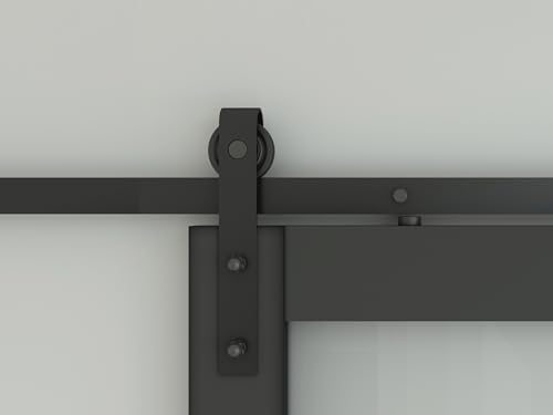 Image of 36 in. x 84 in. 3 Lite Pre Assembled Frosted Glass Black MDF Interior Sliding Barn Door with Hardware Kit Door Handle