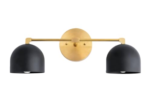 SRYBLT Bathroom Lighting, a Dual-lamp Black and Gold Mirrored Wall Sconce with a Brass Base and Black Frosted lampshade, Suitable for hallways, bedrooms, Living Rooms and Other Areas。 by SRYBLT - Used condition - US$39.40