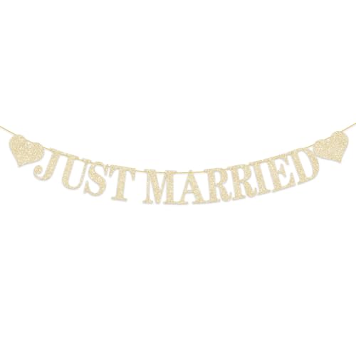 Just Married Deko,Just Married Girlande,Gold Glitzer Hochzeit Deko Banner,für Brautdusche,Autodekoration zum Aufhängen,Hochzeitszeremonie,Hochzeitsempfang Foto Requisiten