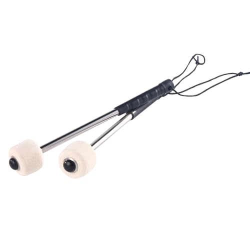 DOCEPERT 2 stuks basdrumhamerstok met wollen vilten kop percussie-accessoire, roestvrijstalen handvat, geschikt voor militaire drums, drumliefhebbers, bandpercussie-accessoires (30 cm)
