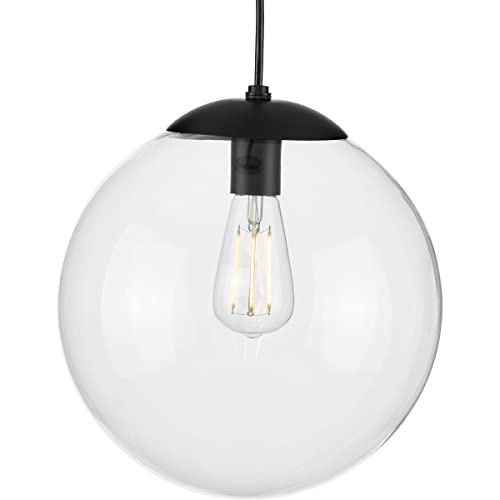 Progress Lighting Atwell Collection 1-Light Clear Glass Globe Matte Black Modern Large Pendant Hanging Light, 12.50x12.00x12.00 by Progress Lighting - Used condition - US$129.99