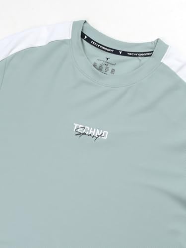 Image of TECHNOSPORT Men's Colorblock Full Sleeve T-Shirt MATPIQ Quick Dry Slim Fit Round Neck Sports Tee for Gym Casual Layering Wear UPF50+ Anti Odour