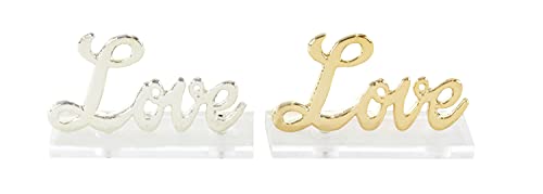 Deco-79-Aluminum-Love-Decorative-Sign-with-Acrylic-Set-of-2-6W-3H-Gold
