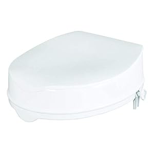 Homecraft Savanah verhoogde toiletbril met deksel, langwerpige en verhoogde slotstoelondersteuning voor oudere, gehandicapte en gehandicapte gebruikers, witte kleur, 4.9″