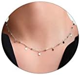 Beriso Silver Dainty Beaded Mini Disk Coin Dangle Choker Necklaces Shining Silver Tiny Disc Tassel Beaded Chain Chokers Cute Disc Dangles Charm Choker Necklace Delicate Bohemian Jewelry Gift for Women