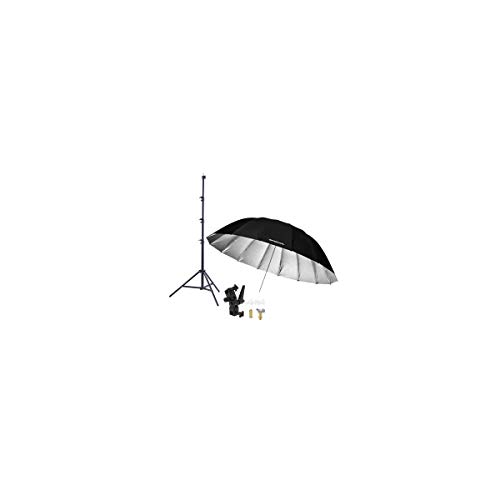 Westcott 7 Feet Silver Parabolic Umbrella BUNDLE with Umbrella Bracket/Adjutsable Flash Mount, 9.5' Black Lightstand