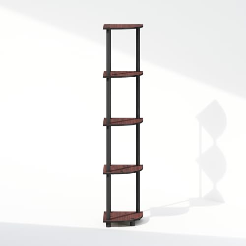 Image of Furinno Turn-N-Tube Storage Shelves, 5-Tier Book Shelf, Corner Shelf, Toolless Open Shelves, for Organization and Storage, Living Room, Home Office, Hallway, Bedroom, Dark Cherry
