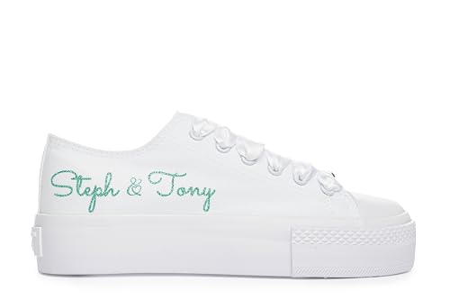 Personalized Monogrammed Sneakers for Brides, Customized Bridal Trainers, Wedding Day Footwear, Monogrammed Wedding Shoes, White