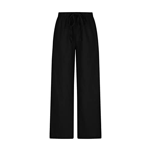 High Waisted Linen Pants for Women Dressy Casual 2025 Drawstring Wide Leg Flowy Pant Summer Beach Trousers3